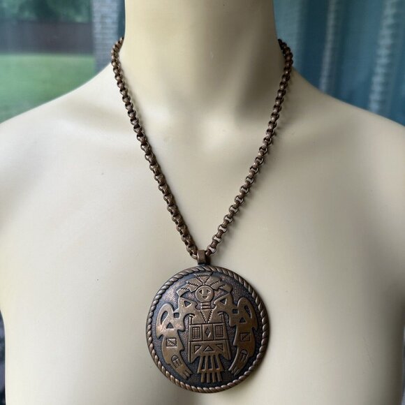 Vintage Bell Trading Post Solid Copper Huge Native American Kachina Necklace 18" - Picture 3 of 8